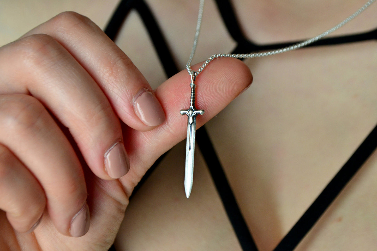 Sword Dagger Necklace, Unisex Men Silver Sword Pendant, Protection Weapon Jewelry, Gothic Medieval Vampire Sword Jewelry