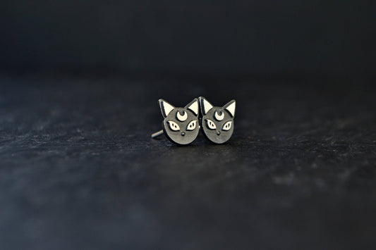 Sabrina Salem Cat Earrings The Teenage Witch Black Cat Crescent Moon Witchcraft Gothic Jewelry