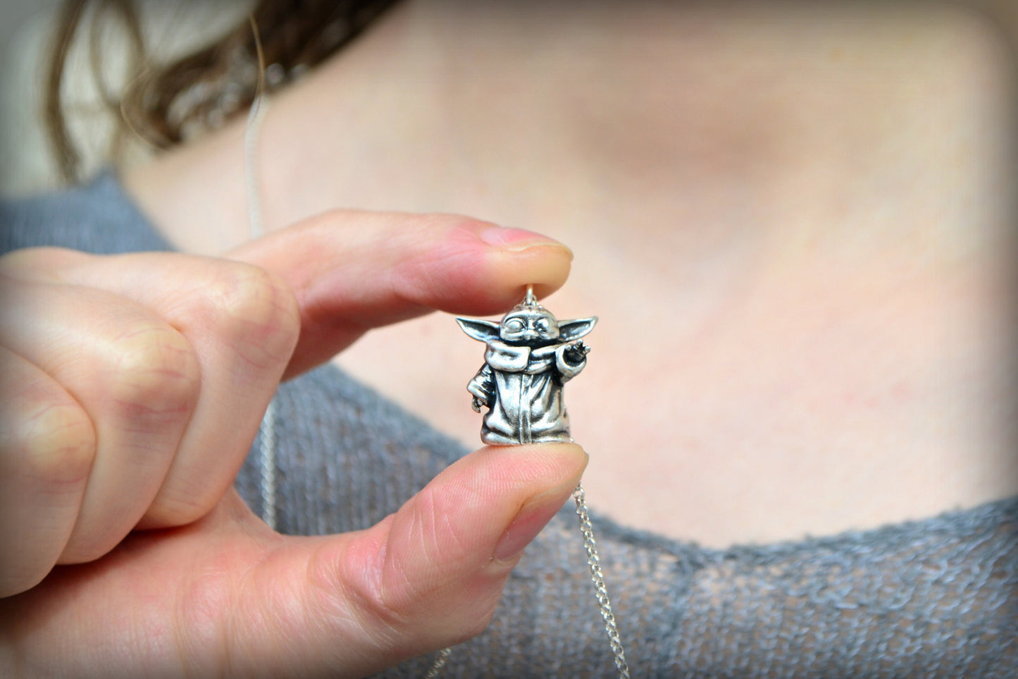 Star Wars Yoda Necklace Jewelry, 925 Sterling Silver Master Yoda Baby The Child Necklace