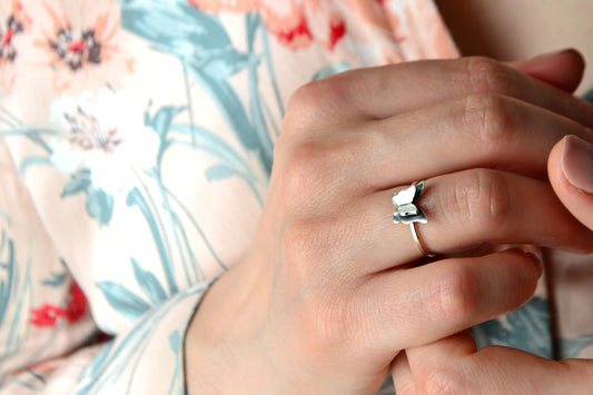 Summer Butterfly Dainty Silver Ring Sterling Silver Butterfly Nature Romantic Jewelry Gift Stacking Boho Ring