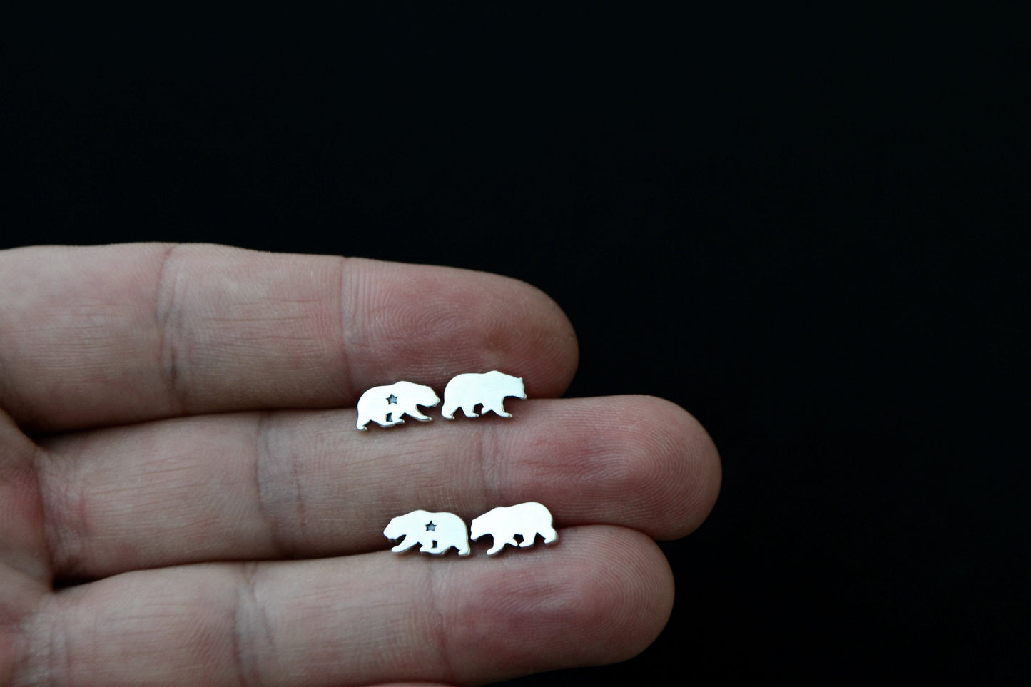 Bear Earrings Dainty Animal Mama Bear Earrings Forest Wildlife Jewelry Silver Grizzly Bear