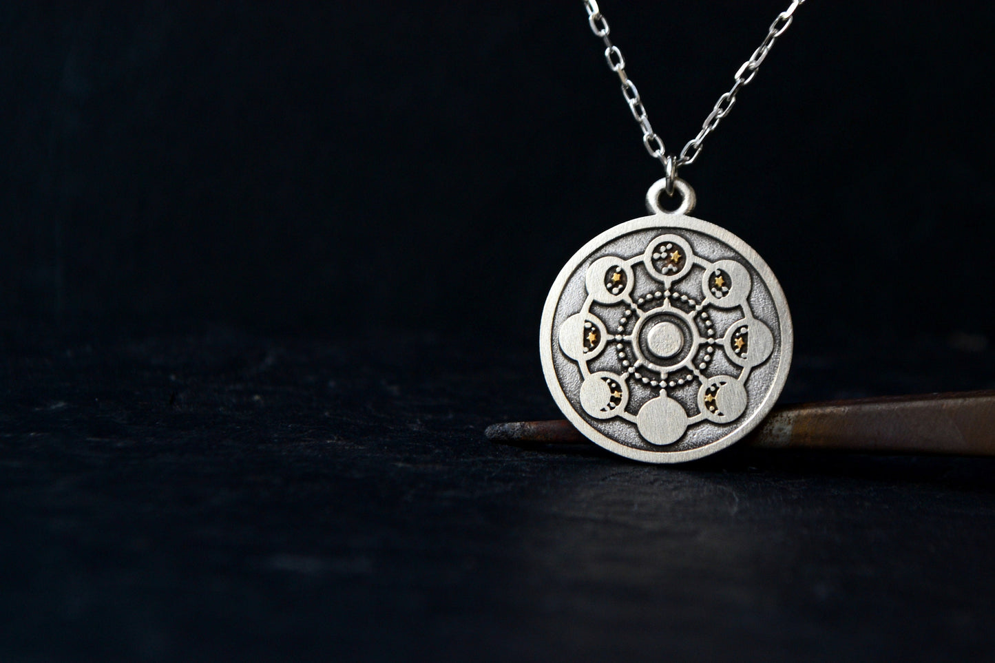 Moon Phase Necklace Moon Lunar Astrology Celestial Space Jewelry Gothic Divination Jewelry Lunar Necklace