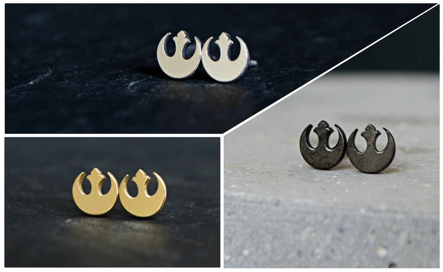 Star Wars Earrings 14K Gold Plated 925 Sterling Silver Black Grey Oxidized Rebel Alliance Star Wars Jewelry