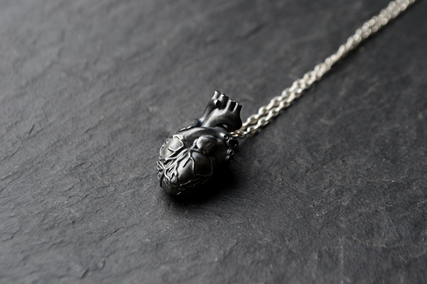 Anatomical Heart Necklace Black Gray Gothic Heart Jewelry Medical Science Anatomy Jewelry Nurse Doctor Gift