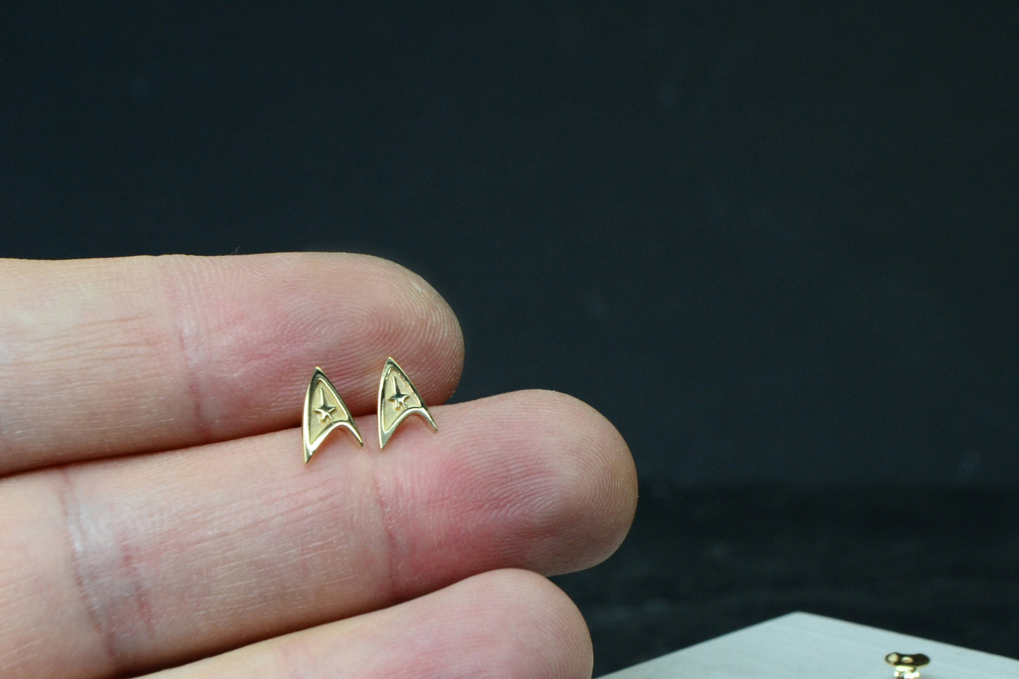 Command Earrings 14K Solid Gold Trekkie Starfleet Jewelry Geek Cosplay Solid Gold Gift