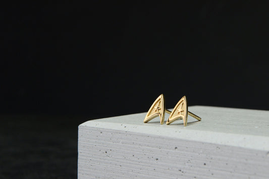 Command Earrings 14K Solid Gold Trekkie Starfleet Jewelry Geek Cosplay Solid Gold Gift