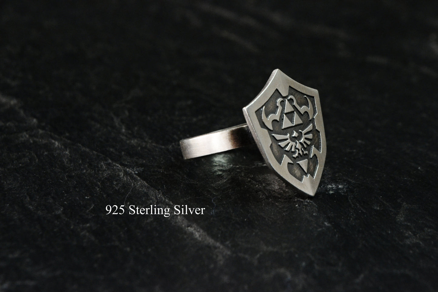 Legend of Zelda Ring Hylian Shield Ring 925 Sterling Silver Zelda Gamer Geek Jewelry